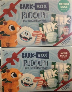 Bark Box; Rudolph la renna dal naso rosso, confezione regalo, nuova, 2 giocattoli, 2 sacchetti dolcetti + - Foto 1 di 5