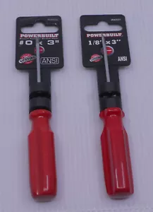 2 NEW POWERBUILT SCREWDRIVERS 1/8” BY 3" AND #0 BY 3" PHILLIPS - Picture 1 of 3