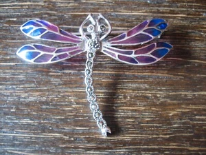 bezaubernd schöne Insekten Brosche Libelle Anhänger 925er Silber bunt emailliert - Picture 1 of 4
