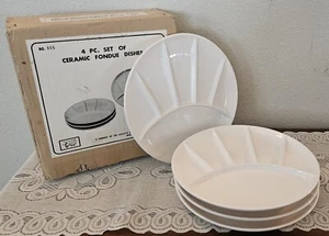 VTG Ceramic Fondue Plates x4. Divided. Gailstyn Co., NY Made in Japan. In Box - Picture 1 of 10