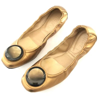 Sapatilhas de balé HOGAN couro dourado metálico coquette 36 EUA tamanho 6 fabricadas na Itália - Imagem 1 de 4