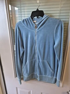 MICHAEL KORS Womens LG Long Sleeve Sky Blue Zipup Velour Hoodie Kangaroo Pockets - Picture 1 of 7