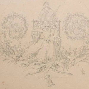 Johann Karl Herrmann Alegoría Narzareno Firmado Lápiz Dibujo Siglo XIX - Imagen 1 de 6