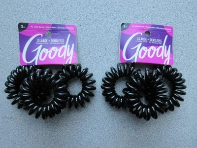 6 NUEVAS bandas de gelatina Goody cola de caballo corbatas de pelo en espiral negras XL extra grandes Foto 1 de 2