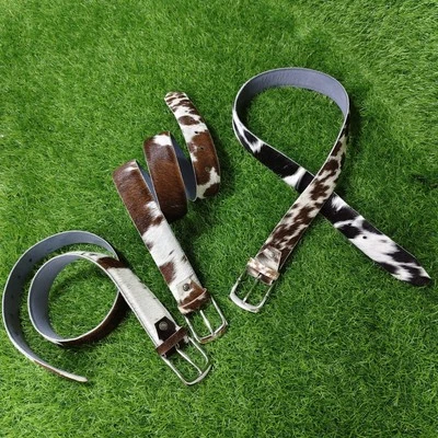Cinturón de pelo de cuero de vaca genuino estilo occidental piel de pony cuero de vaca cinturón individual unisex Foto 1 de 4