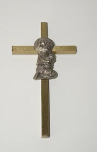 Vintage Kreuz betendes Kind Wanddeko Made in Italy LESEN - Bild 1 von 12