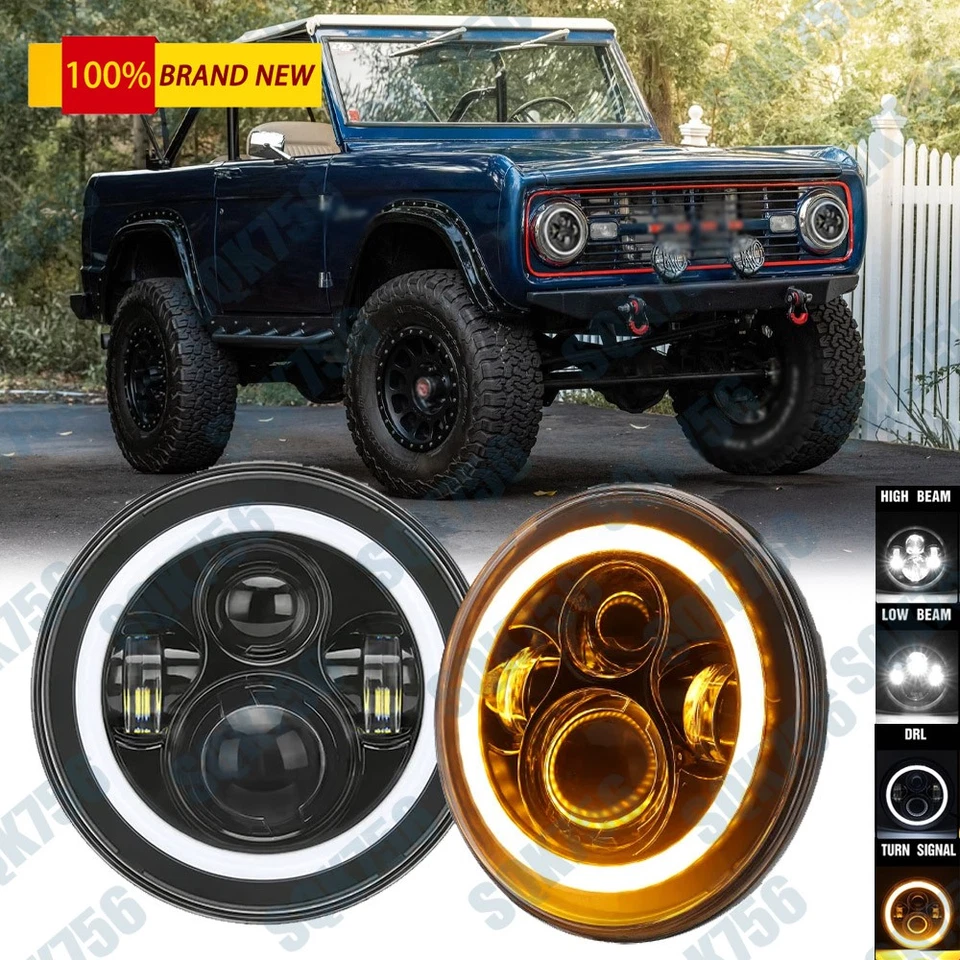 2 x 7 «светодиодные фары дальнего света белый Halo угол глаза для Ford Bronco 1967-1978 - Изображение 1 из 4