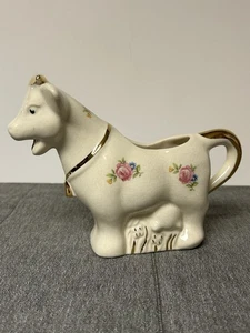 Vintage Kuh Milchkännchen - Porzellan - Blumenakzente - Goldrand - Bild 1 von 7
