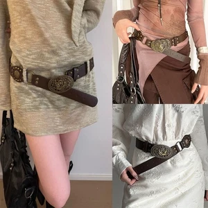 Metal Buckle PU Leather Belt Hollow Heavy Duty Belt Wide Waistband  Y2K Fashion - Picture 1 of 14