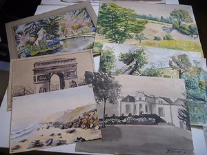 LOT DE 6 AQUARELLES ECOLE FRANCAISE "PAYSAGES / VILLE" 1939-46 Signé R. DENIER - Imagen 1 de 6