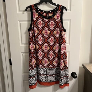 Takara Multicolor Geometric Lined Dress Sleeveless Sz L - Picture 1 of 3