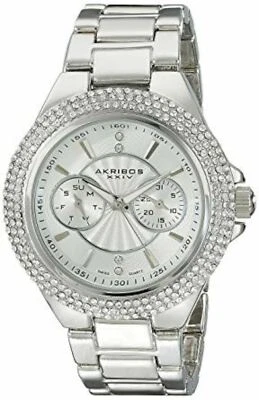 NEW Akribos XXIV AK789SS Womens Crystal Bezel Multifunctional Silver Alloy Watch - Image 1 of 4