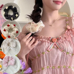 Large Intestine Hair Rope Lace Bubble Gauze Double Layer Rose Mesh Hair Loop - Picture 1 of 28