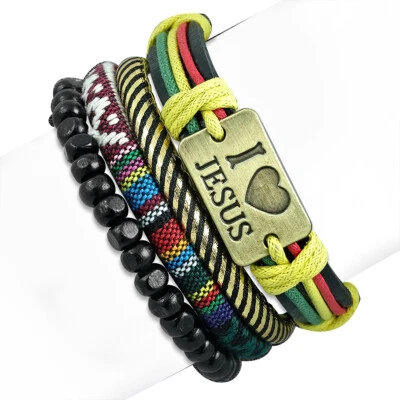 Moda Multicolor Arco Iris Cuero I Love Jesus Religioso Conjunto Pulsera Foto 1 de 3