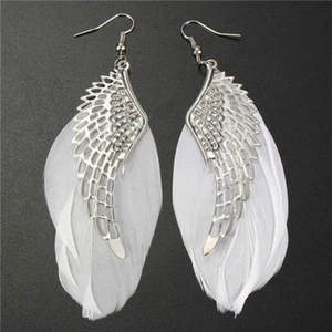 Boho Long Dangle Drop Earrings Angel Wings Feather Earrings Charm Jewelry Gift - Picture 1 of 7