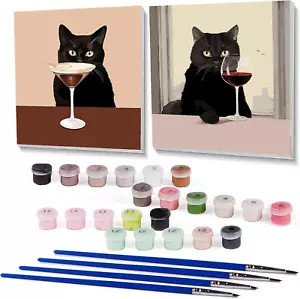 2 Pack Black Cat Paint by Number Kits for Adults and Kids, Easy Vintage Adult Pa - Picture 1 of 12