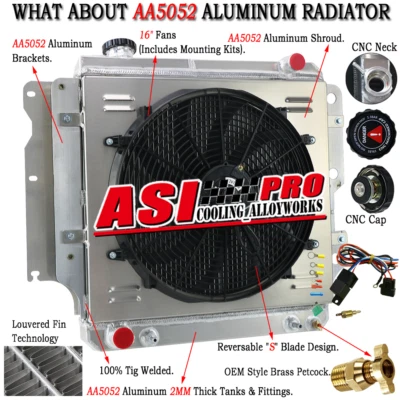 For 1987-2006 89 95 Jeep Wrangler TJ YJ Aluminum 3 Row Radiator+Shroud Fan+Relay - Image 1 of 4