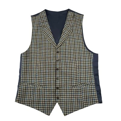 Chaleco Suitsupply Marrón Azul Cuadros Lana Lino Seda Talla 40R Foto 1 de 4