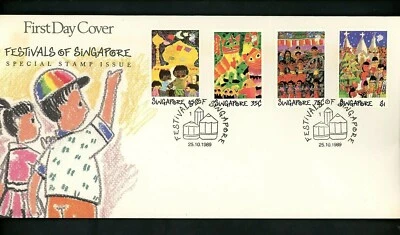 Historia Postal Singapur FDC #552-555 Festivales Niños dibujo arte 1989 Foto 1 de 2