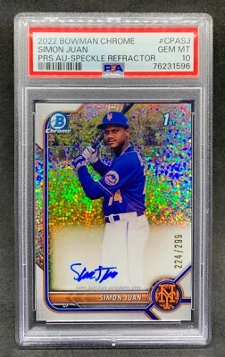 2022 Bowman Chrome SIMON JUAN Speckle Refractor 1st Auto SP /299 Gem Mint PSA 10 - Image 1 of 2