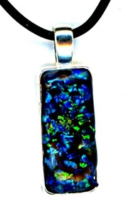 Blue OPAL PENDANT, strong flashing color play, handmade opal mosaic Necklace - Picture 1 of 2