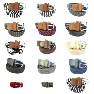 Men Women Unisex Elastic Fabric Braided Expandable Stretchy Woven Cotton Belt - Picture 1 of 9