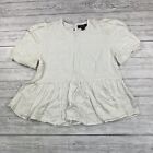 Primark Ladies Blouse White 18 Short Sleeve Top Peplum Cotton Casual Button Used