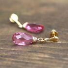 Lab MaRubellite Pink Tourmaline Wire Wrapped Earrings in 14K Yellow Gold Vermeil