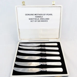 Roberts & Belk PEARL HANDLED KNIVES 6 in set NEW IN BOX NEVER USED made England  - Picture 1 of 4