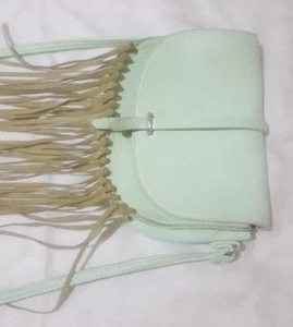 Vintage Leather Crossbody Bag With Fringe Color Pistachio HANDBAG good condition - Picture 1 of 12