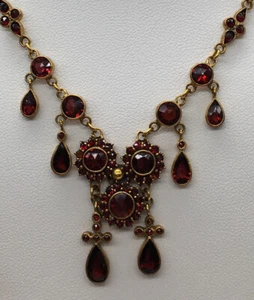 Antiguo Collar Victoriano Oro 8K Granate Bohemio Corte Rosa Racimo - Imagen 1 de 5