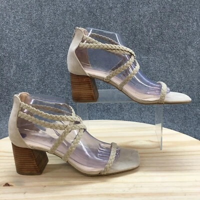 Женские туфли на каблуках Joie 8,5 Felina с открытым носком плетеные на лодыжке с ремешками коричневая ткань молния - Изображение 1 из 4