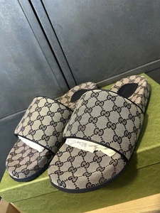 Gucci Mens Blue Canvas GG Monogram Sliders Sandals Size 15UK/16US - Picture 1 of 12