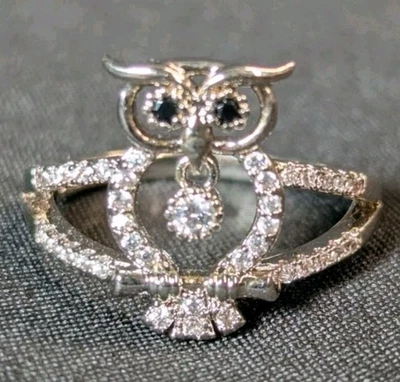 Anillo de plata esterlina 925 recortado búho y piedra circonita cúbica para mujer talla 7 3/4 Foto 1 de 4
