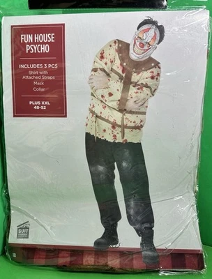 Fun House Psycho 小丑服装万圣节装扮男式成人尺寸 XXL (48-52) — 第 1/3 张图片