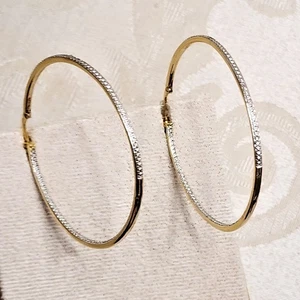 VINTAGE 80S GOLD PLATED LARGE HOOP EARRINGS WITH CRYSTALS - Picture 1 of 20