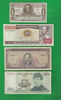 BOLIVIA & CHILE 1952 - 2005 ~ 4 X PAPER MONEY LOT # 9353 (*-*) - Image 1 of 2
