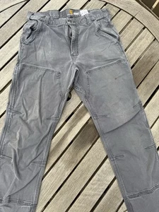 Vintage 2000s Carhartt Grey Double Knee Carpenter Canvas Dungaree Pants 34 x 34 - Picture 1 of 7