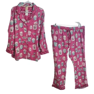 NEW Munki Munki Popcorn Print Flannel Pajamas Women's Size XL Pink Cozy Classic - Picture 1 of 19