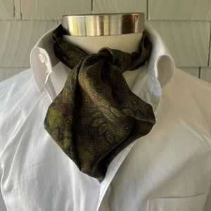 Vintage Cravat Day Ascot Green Black Paisley Unisex Dandy Paul Lind - Picture 1 of 4
