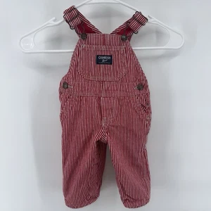 Mono de mezclilla con tirantes a rayas rojas/blancas OshKosh B'Gosh vintage forrado - 6 meses - Imagen 1 de 6