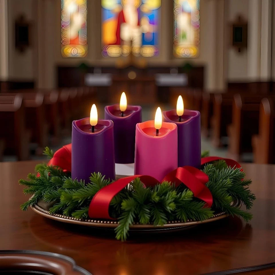 Velas de Adviento Simplelight, Velas Votivas Sin Llama Púrpura y Rosa con Temporizador, A Foto 1 de 4