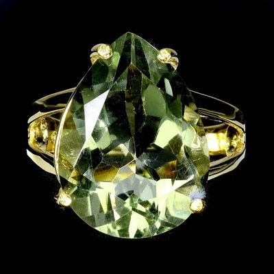 925 Sterling Silver Ring Pear Green Amethyst 18x13mm Gemstone Jewelry Size 8 - Image 1 of 4