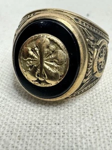 Vintage 10K Firefighter Ring D&C Gold Maltese Cross Onyx Sz 10.5 14g - Picture 1 of 17