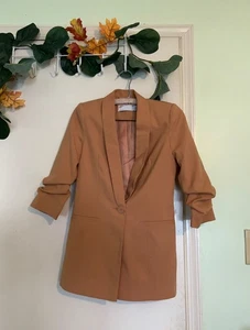 ASOS Design Damen Petite Gr. 00 Blazer Jacke camel hellbraun Longline 1 Knopf gerafft - Bild 1 von 12