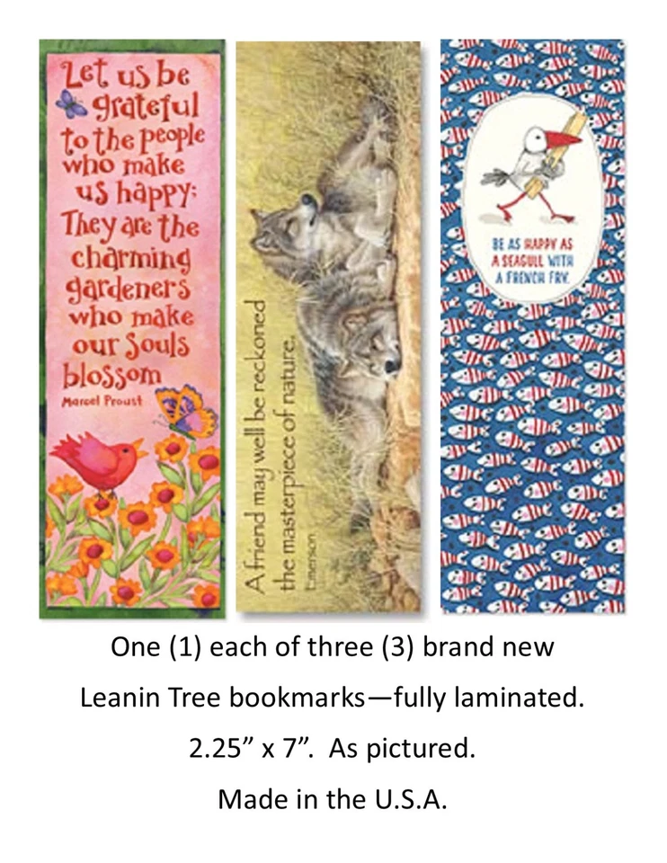 LEANIN TREE 3 Total Bookmarks~Wolves, Happy Fun 1 each~Brand New~Fully Laminated - Image 1 of 1