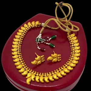 Antik Vintage Deko 18k vergoldet Mogul Hochzeit Ohrringe Halskette Set 40,6g - Bild 1 von 5