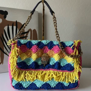 Kurt Geiger Kensington Rainbow Multicolor Crochet Knit Fringe Shoulder Bag Purse - Picture 1 of 11