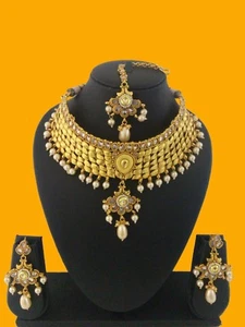 Indian Fashion Jewelry New Choker Necklace Set Bollywood Ethnic Gold Plated Set - Picture 1 of 1