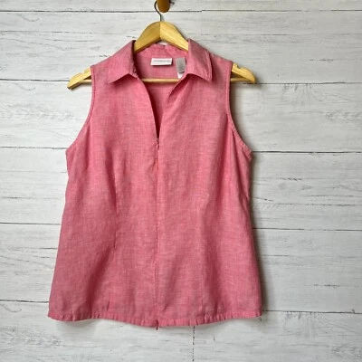 Liz Claiborne 背心女式 10 码珊瑚双拉链 100% 亚麻上衣 — 第 1/4 张图片